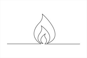 Fire continuous one line art drawing of flame shape, bonfire outline vector