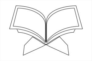 Continuous one line art Quran drawing of open Quran Ramadan concept vector
