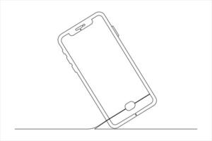 Continuous one line art drawing of Mobile phone modern technology outline concept vector