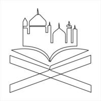 Continuous one line art drawing of open Quran Ramadan concept outline art illustration vector
