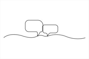One continuous line art drawing of speech bubble set square shaped chat cloud and thought dialogue vector