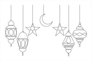 Islamic decoration concept Ramadan Kareem continuous single line art drawing and Eid Mubarak illustration vector