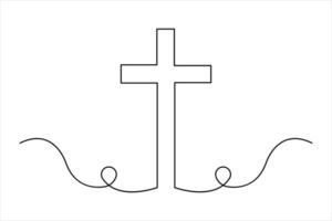 One continuous line art drawing of praying Good Friday crucifixion outline art design vector