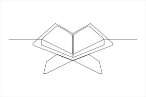 Continuous single line art Quran drawing of open Quran Ramadan concept vector