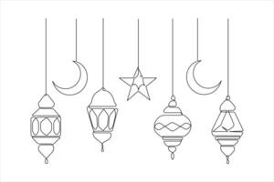 Islamic decoration concept Ramadan Kareem continuous one line art drawing and Eid Mubarak outline vector