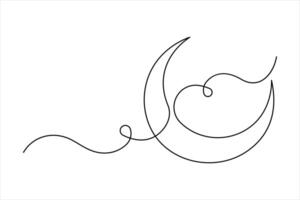 Moon continuous one line art drawing of Ramadan Kareem and Eid in vector
