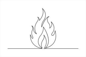 Fire continuous single line art drawing of flame shape, bonfire outline vector