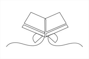 Continuous one line art drawing of open Quran Ramadan concept illustration vector