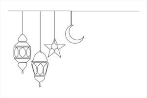 Islamic decoration symbol Ramadan Kareem continuous one line art drawing and Eid Mubarak outline vector