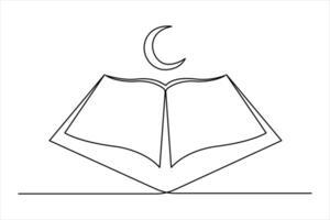 Continuous single line art Quran drawing of open Quran Ramadan concept outline illustration vector