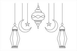 Islamic decoration symbol Ramadan Kareem continuous single line art drawing and Eid Mubarak style vector