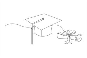 Continuous one line art drawing of graduation hat design illustration vector