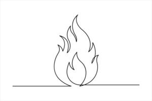 Continuous single line art drawing of fire flame shape, bonfire outline vector