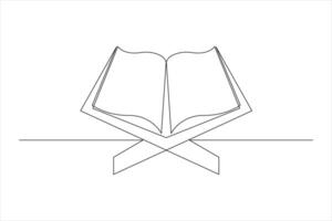 Continuous single line art Quran drawing of open Quran Ramadan concept outline design vector