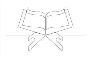 Continuous single line art Quran drawing of open Quran Ramadan concept outline vector