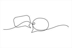 Single continuous line drawing of speech bubble set square shaped chat cloud and thought dialogue design vector