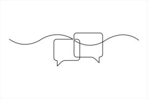 Continuous one line art drawing of speech bubble square shaped chat cloud and thought dialogue outline illustration design vector