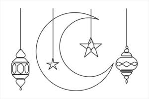 Islamic decoration Ramadan Kareem continuous single line art drawing and Eid Mubarak outline illustration vector