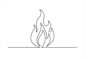 Fire continuous single line art drawing of flame shape, bonfire outline illustration vector