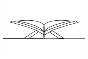 Continuous one line art Quran drawing of open Quran Ramadan concept outline vector