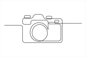 One continuous line art drawing of camera linear style. Hand drawn minimalism design illustration vector