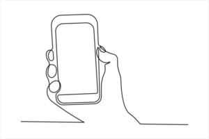 Continuous one line art drawing of Mobile phone modern technology design outline concept vector