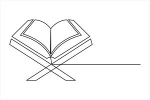 Continuous single line art drawing of open Quran Ramadan concept illustration vector