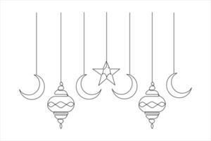 Islamic decoration symbol Ramadan Kareem continuous one line art drawing and Eid Mubarak outline art vector