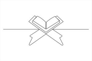 Continuous one line art drawing of open Quran Ramadan concept art illustration vector