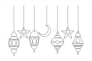 Islamic decoration concept Ramadan Kareem continuous single line art drawing and Eid Mubarak outline vector