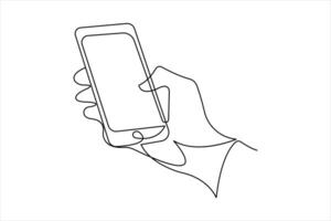 Continuous single line art drawing of Mobile phone modern technology design outline concept vector