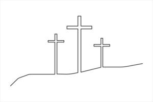 Single continuous line art drawing of praying Good Friday crucifixion outline art vector
