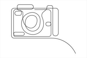 One continuous line drawing of camera linear style. Hand drawn minimalism design illustration vector