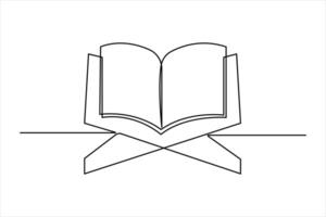 Continuous one line art drawing of open Quran Ramadan concept outline vector