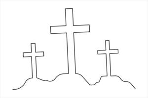 Single continuous line art drawing of praying Good Friday crucifixion outline art illustration vector