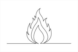 Continuous one line art drawing of fire flame shape, bonfire outline vector