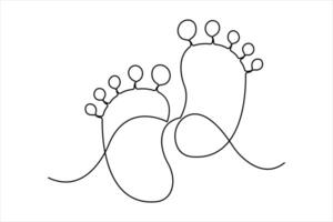 Continuous single line art drawing of human footprint design outline concept vector