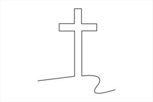 Single continuous line art drawing of praying Good Friday crucifixion outline art design vector
