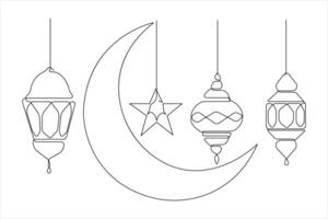 Islamic decoration concept Ramadan Kareem continuous one line art drawing and Eid Mubarak outline illustration vector