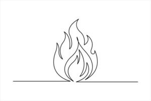 Fire continuous single line art drawing of flame shape, bonfire outline design vector