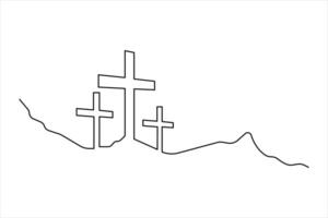 Single continuous line art drawing of praying Good Friday crucifixion outline art illustration design vector