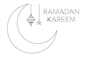 Islamic decoration concept Ramadan Kareem continuous single line art drawing and Eid Mubarak illustration design vector