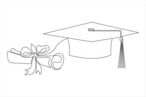 Continuous single line art drawing of graduation hat design illustration vector