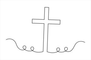 One continuous line art drawing of praying Good Friday crucifixion outline art illustration design vector