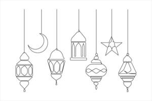 Islamic decoration symbol Ramadan Kareem continuous one line art drawing and Eid Mubarak style vector