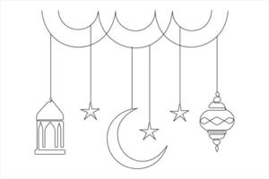 Islamic decoration design Ramadan Kareem continuous single line art drawing and Eid Mubarak illustration design vector