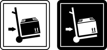 Use Trolley Signs. Labels for Cardboard Packaging. Black and White Icons. Logistics. Warning Symbol, Handle with Caution. vector