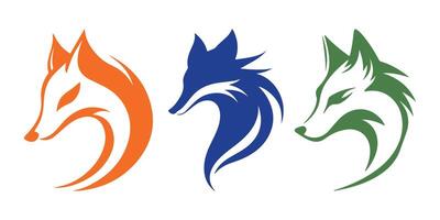 Abstract Colorful Set of Three Fox Head Silhouettes Icons or Logo Design Template vector