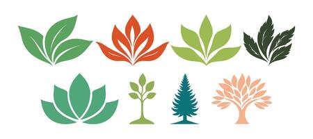 Abstract Set of Seven Botanical Plant and Tree Icon or Logo Design Template vector