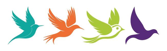 Abstract Colorful Set of Four Bird Silhouettes Icons or Logo Design Template vector